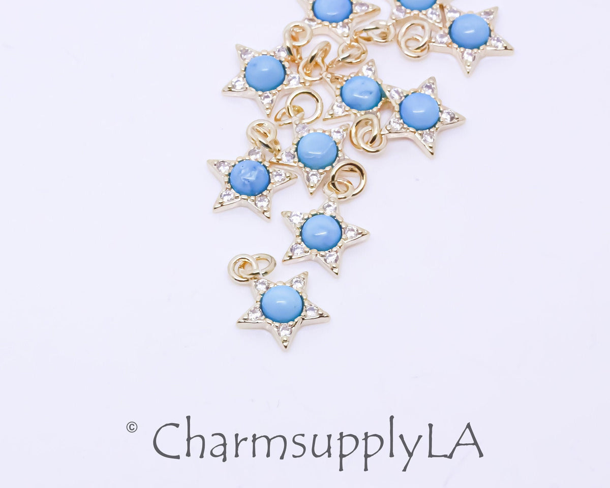 Gold Tiny Turquoise Star Charm, Cz and Turq set pendant, 8mm,Turquoise star,star jewelry, celestial Jewelry,1 pc or 10 pcs,CPG228,CPS228