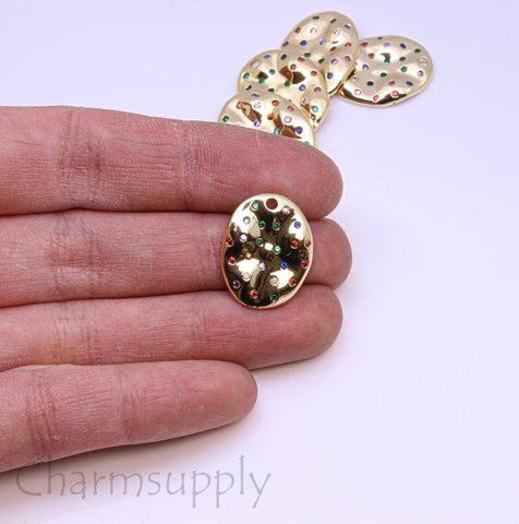 Gold Textured Wavy Rainbow cz Oval Pendant, 25.5x18mm, Gold Rainbow Oval, Geometrical Theme Jewelry, 1 pc or 10 pcs, WHOLESALE,CPG317