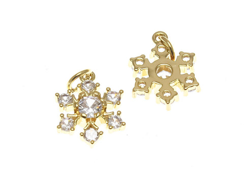18k Gold Snow Flake cz embellished Pendant, 4 Variations, Sparkly and Festive Ornament, Snowflake Pendant,CPG2298-CPG3001