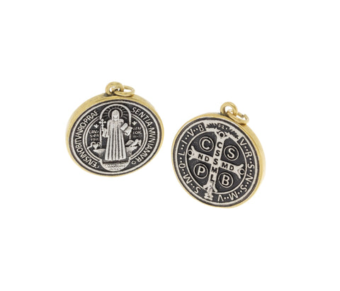 Saint Benedict Antique Charm, Two Tone Antique Finish St. Benedict Charm, Christian Jewelry Charms, CPG674