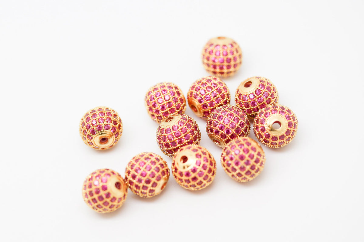 10mm Ruby cz pave ball, Gold, silver, gunmetal, WHOLESALE