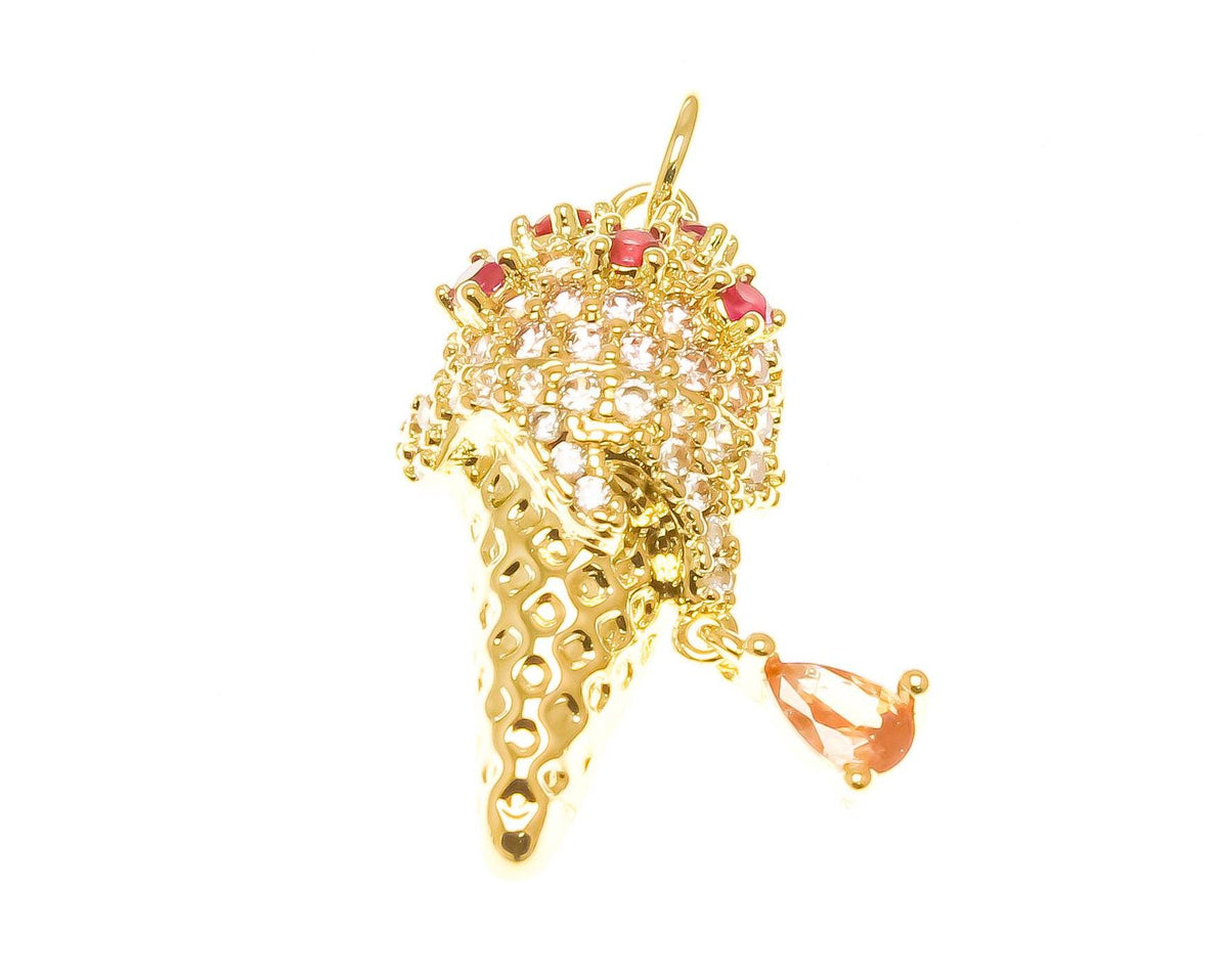 18k Gold Ice Cream Cone Charm, Dripping Ice Cream Charms for kids, Summer Party Charm, Cute Ice Cream Charm, CPG2340