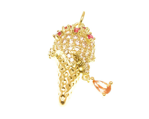 18k Gold Ice Cream Cone Charm, Dripping Ice Cream Charms for kids, Summer Party Charm, Cute Ice Cream Charm, CPG2340