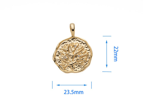 Gold Tree Of life Cz Medallion Pendant, Family Tree Pendant, Family Symbol, Tree of Life Slide through chain, CPG2097
