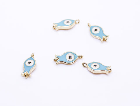 Gold or Silver Turq Blue Fish Connector, 1 pc or 10 pcs WHOLESALE CNG035
