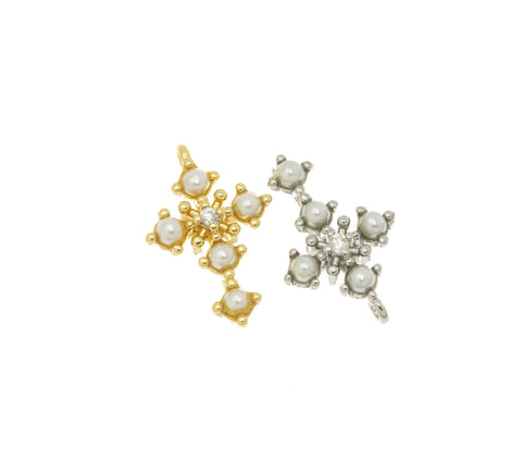 Pearl Gold Or Silver Cross Charm,Pave CZ Pearl Cross Pendant,Religious Pearl Jewelry,Cross For Charm Bracelet,CPG068,CPS068