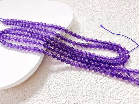 Vibrant Natural Amethyst Hand-Cut Beads, 4mm, Full Strand, Extra Sparkly, 100% Natural, WHOLESALE, AM-81