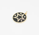 Gold Enamel cz set open star Charm, Black pendant or connector, CPG241