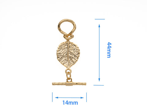 Gold leaf toggle clasp, textured toggle. gold leaf connector, leaf O bar clasp, CPG2110