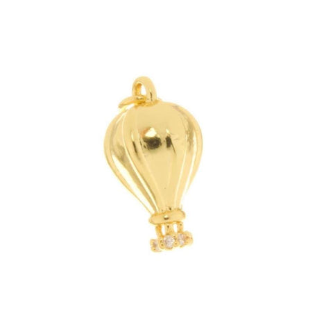18k Gold Hot Air Balloon, CZ Detail, Hot Air Balloon Charm, Mini Hot Air Balloon Pendant, Love is in the Air Charm, CPG2524