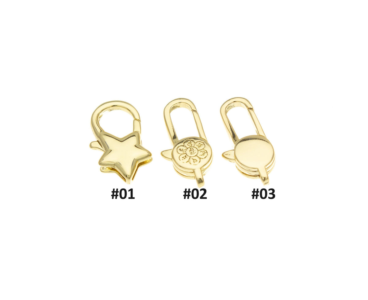 Gold Lobster Enhancer Clasp,Lobster Claw Clasp,Gold Floral Clasp,Dainty Star Clasp,Round Disc Clasp.