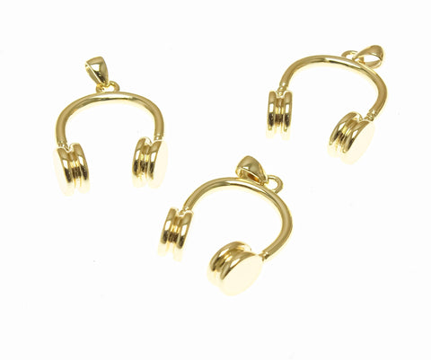 18k Dainty Gold Music Headphones, Gold Headphones Charm, Gold Headphones Pendant, CPG1751