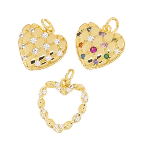 Gold Heart CZ Charm,3 Styles of Dainty Heart Charms, CZ Heart Charm, CPG1343-1338-1339