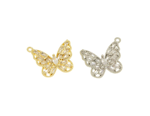 Gold Butterfly cz Baguette set, 16x13mm, Sideway Pendant, gold butterfly pendant, CPG093,CPS093