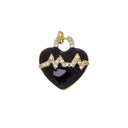 Heartbeat Charm With CZ,Gold Heartbeat pulse Charm,Black Enamel Heart Charm For Necklace Or Earrings,CPG2450