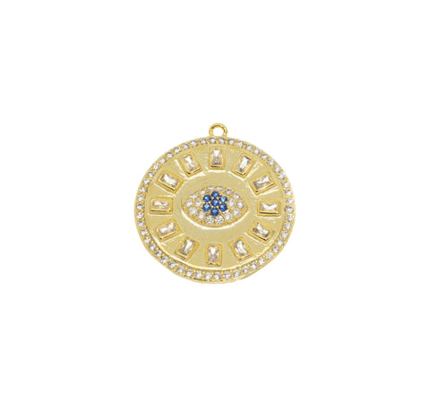 Evil Eye Pave Baguette Full Bling Disc Pendant,Large Evil eye Pendant, Evil eye jewelry, 23mm, 1 pc or 5pcs, WHOLESALE,CP123