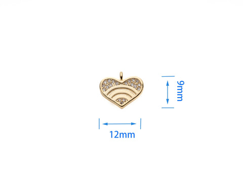 Dainty Gold white cz Rainbow Heart Pendant, 12mm, heart style pendant, heart rainbow pendant, Charms to dangle, CPG2096