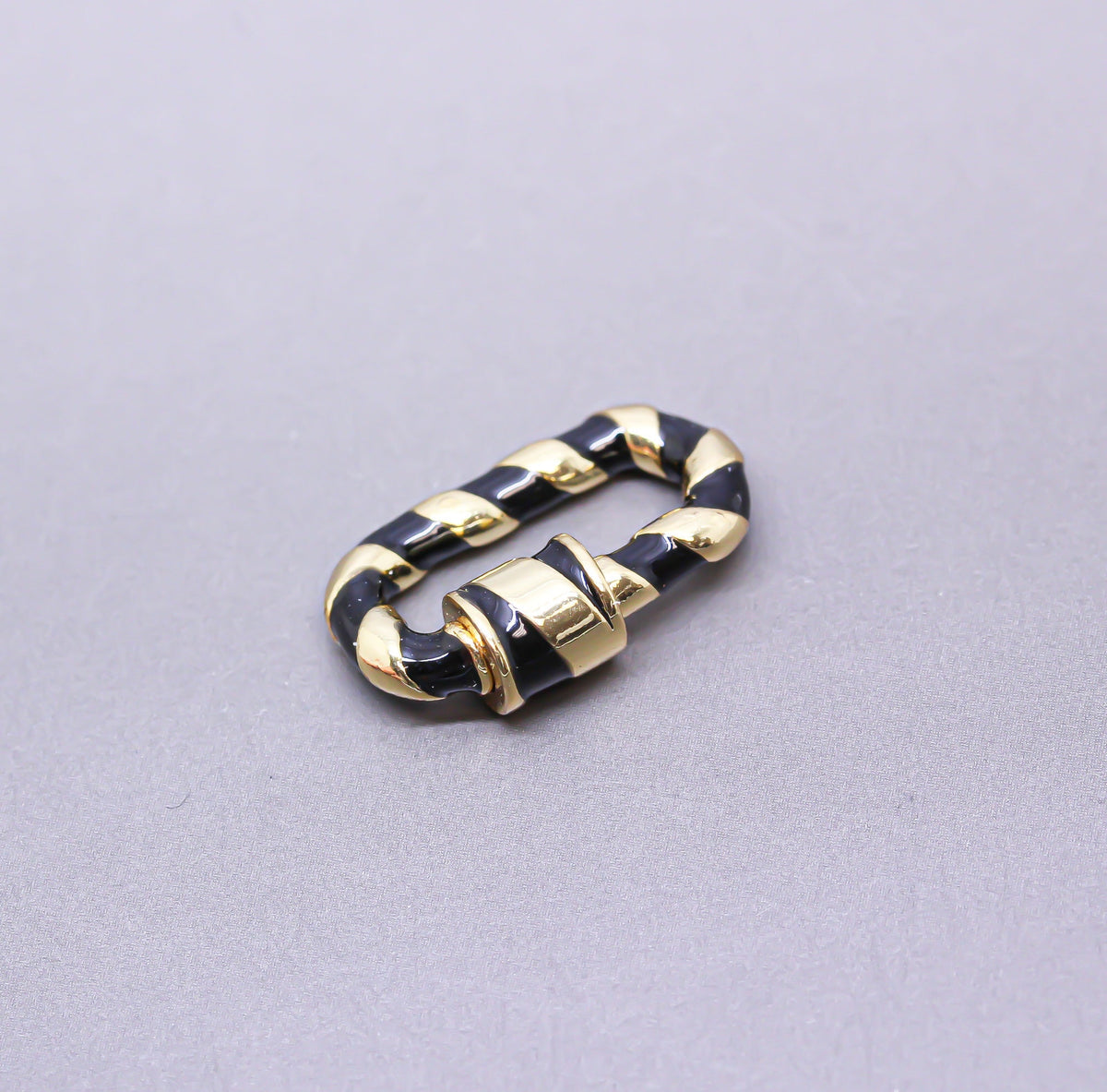 Black/Gold Enamel 13x19mm Small Candy Cane Carabiner lock, Screw Clasp, Screw on Clasp, 1 pc or 10 pcs, WHOLESALE, CLG084