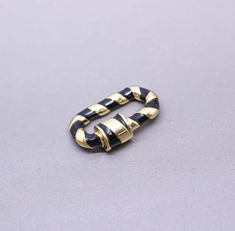 Black/Gold Enamel 13x19mm Small Candy Cane Carabiner lock, Screw Clasp, Screw on Clasp, 1 pc or 10 pcs, WHOLESALE, CLG084