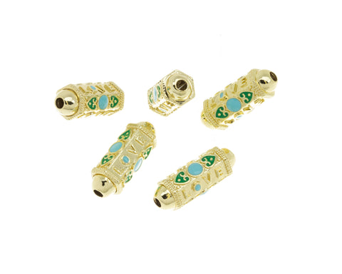 Tube Spacer Bead For Bracelet Or Necklace,Monogram Gold Spacer Bead With Enamel,Spacer Bead For Elastic Cord Or Chain Bracelet ,SPG008