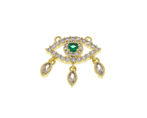 Gold Pave Evil Eye Connector Necklace Charm,CZ Evil Eye Connector Charm,Evil Eye Connector With Baguette CZ,CNG057