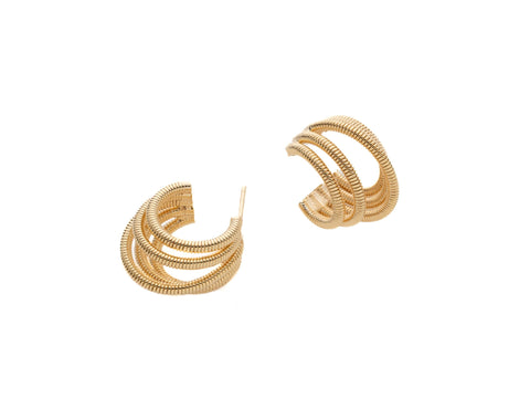 Gold Five Band Hoop Stud Earrings, Gold plated Brass, Round Circle Earrings, ERG347