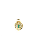 Dainty Love charm set with cz and opal,Minimalist Gold Heart Charm,Pave Heart Charm,CP299