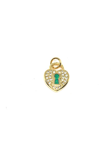 Dainty Love charm set with cz and opal,Minimalist Gold Heart Charm,Pave Heart Charm,CP299
