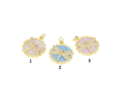 Dragonfly Gold Charm,Enamel Dragonfly Dainty Charms,Dragonfly Disc Charm,CPG306