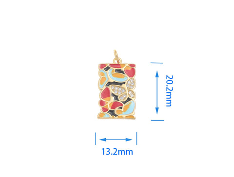 18k Gold CZ Bezel Set Shiny Rectangle Red Butterfly Mosaic Charm, Everyday wear Dainty Charm, Minimalist Jewelry, Artsy, CPG1599