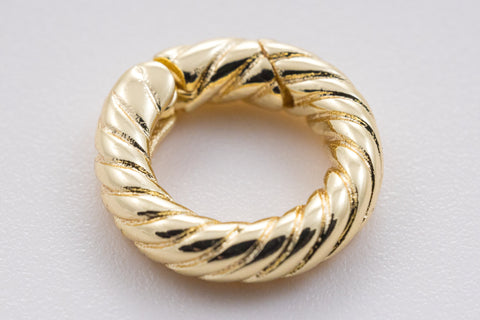 Gold Ribbon Push Gate Circle Ring, 15mm, Ribbon Style, Circle Push Ring with Style, Great Way to add a charm, 1 pc or 10 pcs, WHOLESALE