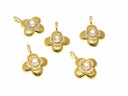 18k Gold Four Leaf Flower Charm CZ,  Super Sparkly Clover Charm, Four Leaf Clover Charm, Textured Gold, CZ Stone Flower Charm, CPG1661