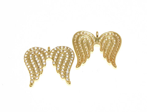 18k Gold Angel Wings, Micro Pave CZ Tiny Gold or Silver Angel Wings, Dainty Angel Wing for Charm, CPG2308, CPS2308