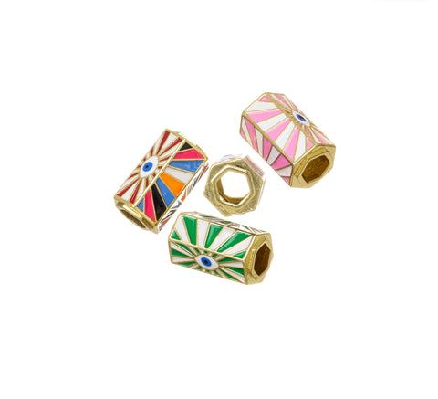Talisman Tube Barrel Spacer Bead,Gold Talisman Evil Eye Spacer Bead ,Large Hole Spacer Bead For Leather Cord,Paracord Or Beads,SPG076