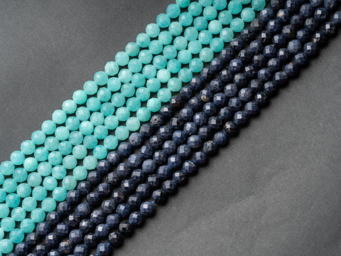 Natural Blue Saphire Faceted Beads 5mm, or Mozambique Amazonite Round Beads 4mm - Beads Crystal - Gemstone FR123, FR126