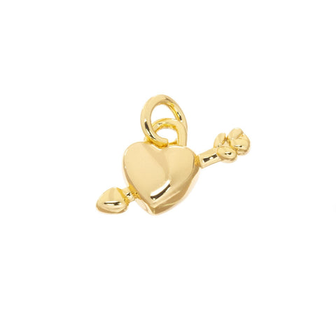 Tiny Heart And Arrow Charm,Two Sided Small Gold Heart Charm,Heart Charm For Jewelry Making,Love Sign Charm,CPG827
