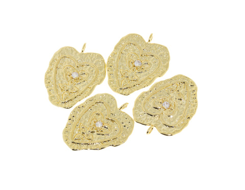 Hammered Gold Heart Pendant, Large Heart Charm With CZ, Pave Hammered Gold Pendant, CPG310