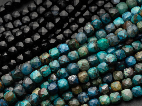 Natural Black Agate, or Blue Chrysocolla Dice Gemstone beads, Gemstone Spacer 4mm x 4mm, MC058 MC060,
