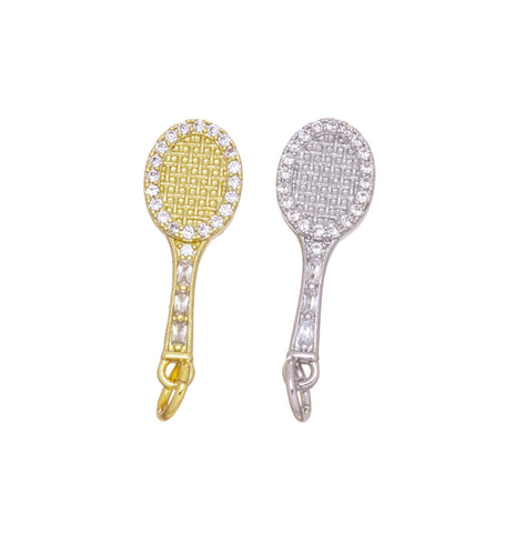 Gold Or Silver Tennis Racket Charms,Sporting Charms For Jewelry Making,Gift For Tennis Player And Lovers,CZ Tennis Racquets,CPG-CPS1648