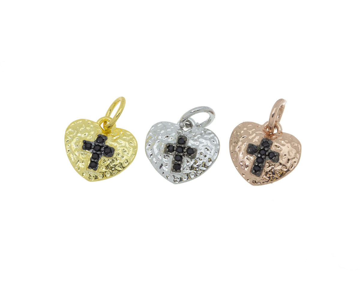 Texturized heart set with black cz cross charm,CP224