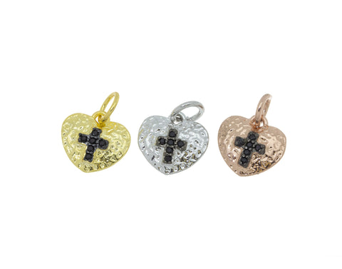 Texturized heart set with black cz cross charm,CP224