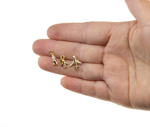 Gold Airplane Charm, Small Gold Rocket And Airplane,Charms For Jewelry Making,Necklace,Bracelet,Earrings CPG771-CPG2185-CPG2191