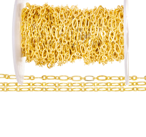 Gold Oval Paperclip Link Chain,Paperclip Oval Gold Chain For Jewelry Making,Oval Link Gold Chain,Alternating Oval Chain,CHG0079