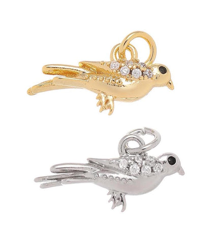 Gold And Silver Dove Charm,CZ Dove Charm With Open Jump Ring,Pave Dove Charm For Jewelry Making,Symbol Of Peace Dove Charm,CPG-CPS1482