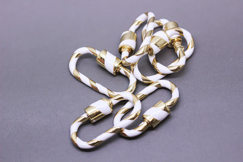 White/Gold Enamel 11x25mm Large Candy Cane Carabiner lock, Screw Clasp, Screw on Clasp, 1 pc or 10 pcs, WHOLESALE, CLG083