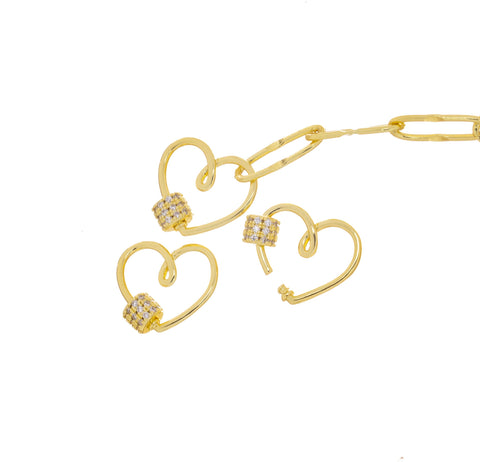 Small CZ Heart Lobster Carabiner Screw Clasp,Pave Heart Clasp For Necklace And Bracelet,CLG168