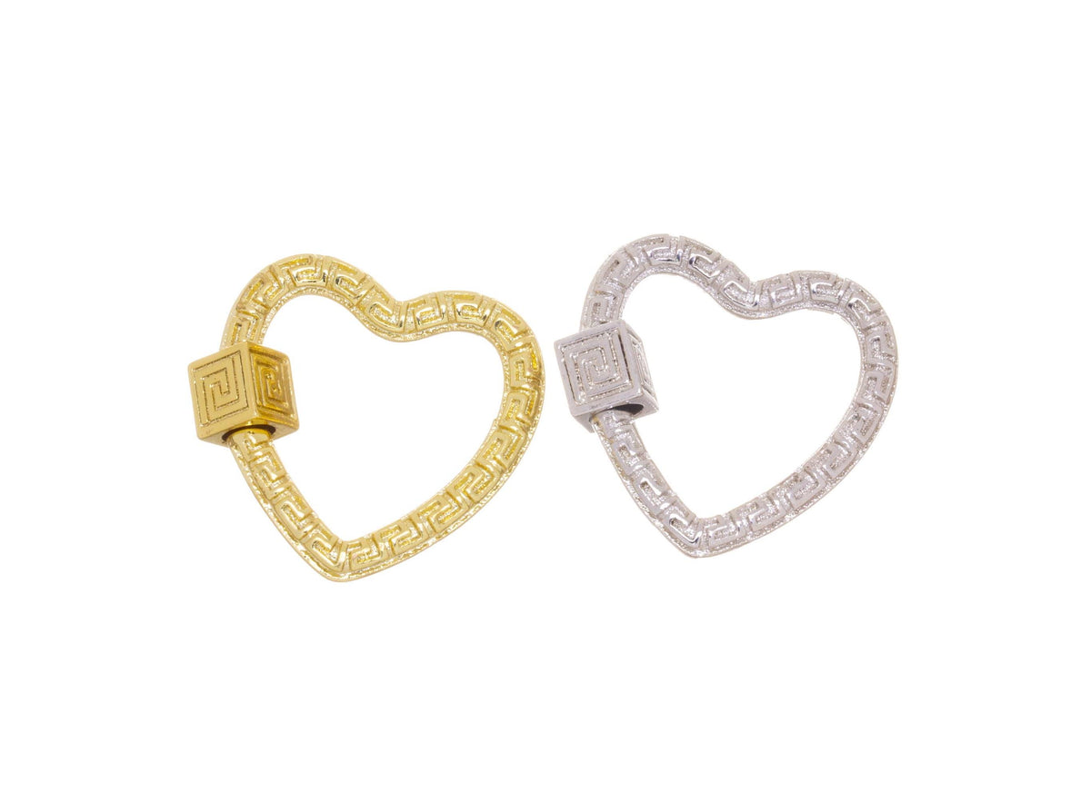 Gold or Silver Engraved Pattern Textured Open Heart Carabiner,Carabiner screw clasp,Decorative Heart Screw Carabiner Clasp,CLG165-CLS165