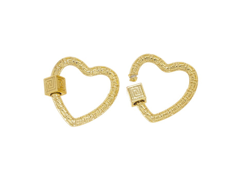 Gold or Silver Engraved Pattern Textured Open Heart Carabiner,Carabiner screw clasp,Decorative Heart Screw Carabiner Clasp,CLG165-CLS165