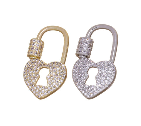 Carabiner CZ Heart Clasp With Screw,Gold Or Silver Heart Clasp,CZ Heart Clasp For Jewelry Making,Pave Heart Clasp For Jewelry,CLG-CLS161