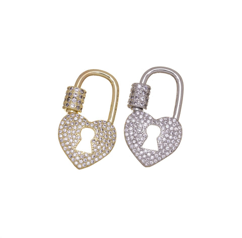 Carabiner CZ Heart Clasp With Screw,Gold Or Silver Heart Clasp,CZ Heart Clasp For Jewelry Making,Pave Heart Clasp For Jewelry,CLG-CLS161